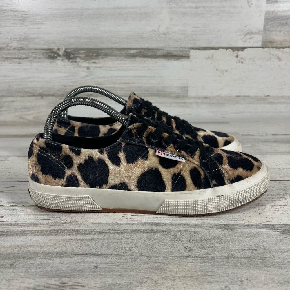 Superga‎ Womens cheetah Print Suede Lace-Up Black & Tan Sneakers M 7 W 8.5